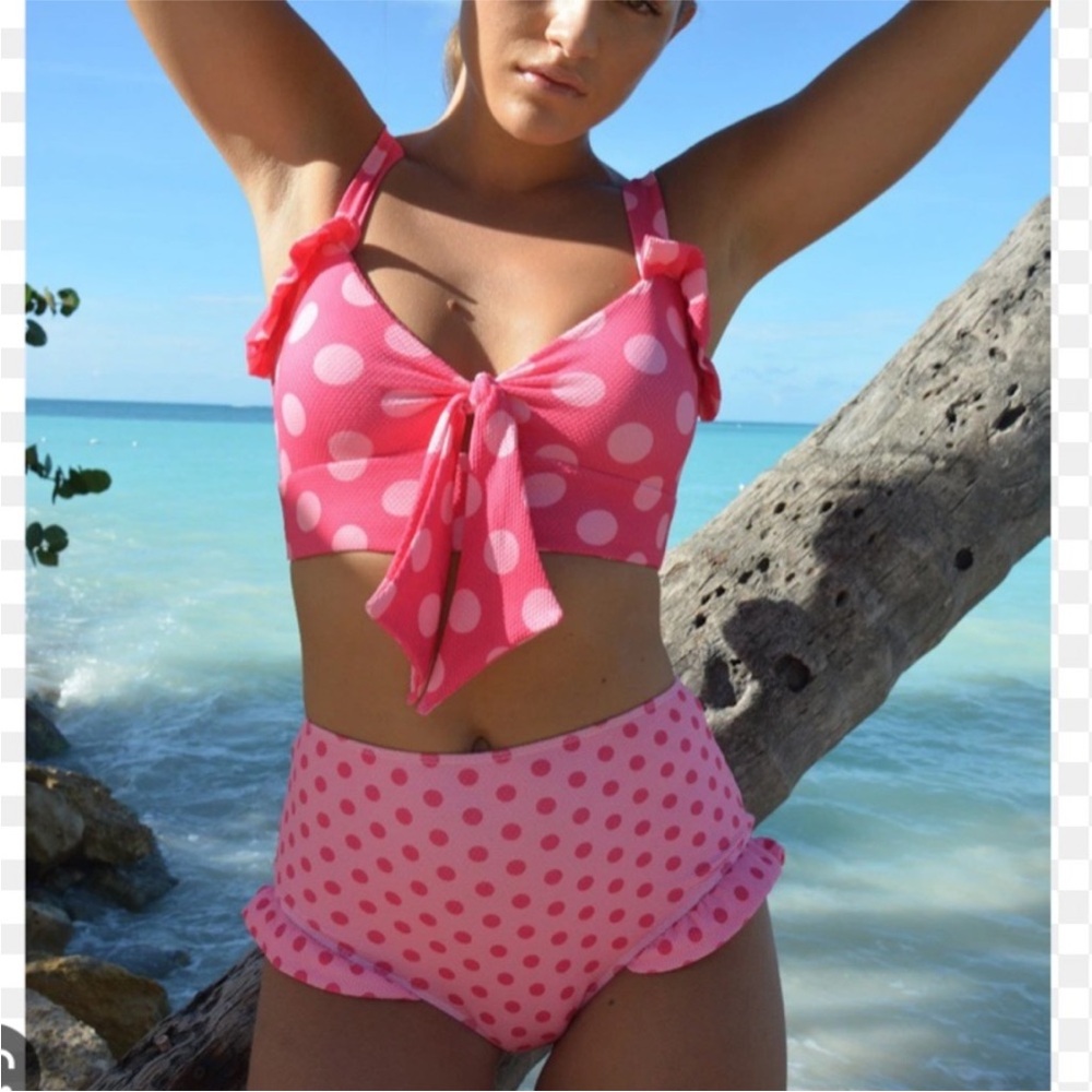 Vibrant Pink Polka Dot Bikini Set